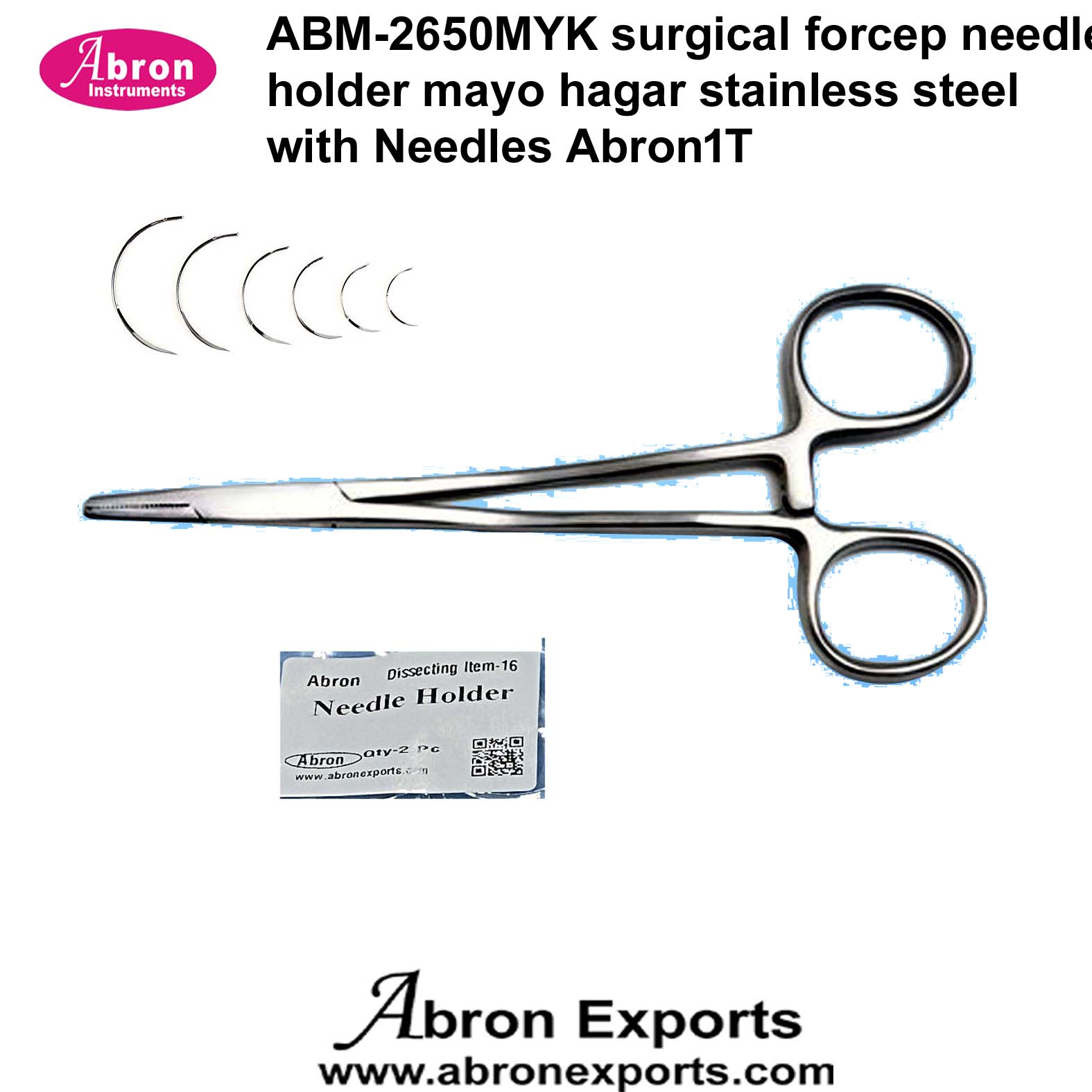 Surgical Forcep Needle Holder Mayo Hagar Stainless Steel With Needles 10pc Abron ABM-2650MYN 